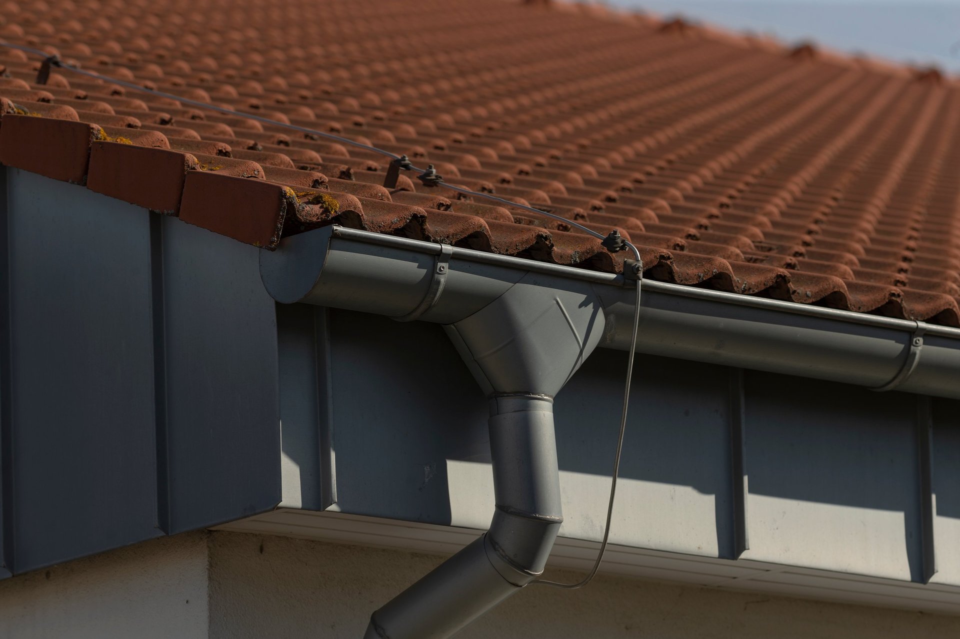 Rain gutter installed on residential house